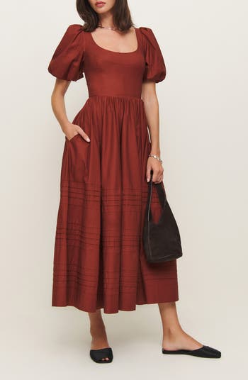 Newest NWT Reformation Cyrus Long Sleeve Organic Cotton Midi Dress in Cherry Size 4