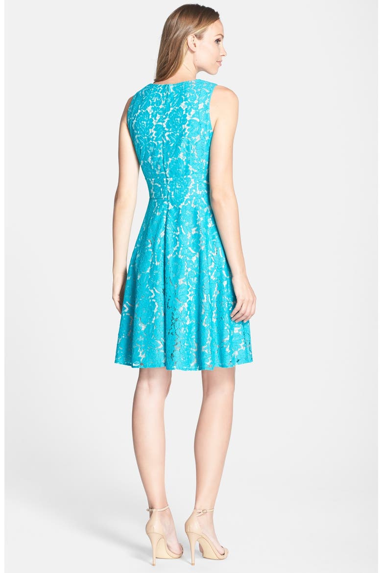 Lace Fit & Flare Dress, Alternate, color, TEAL