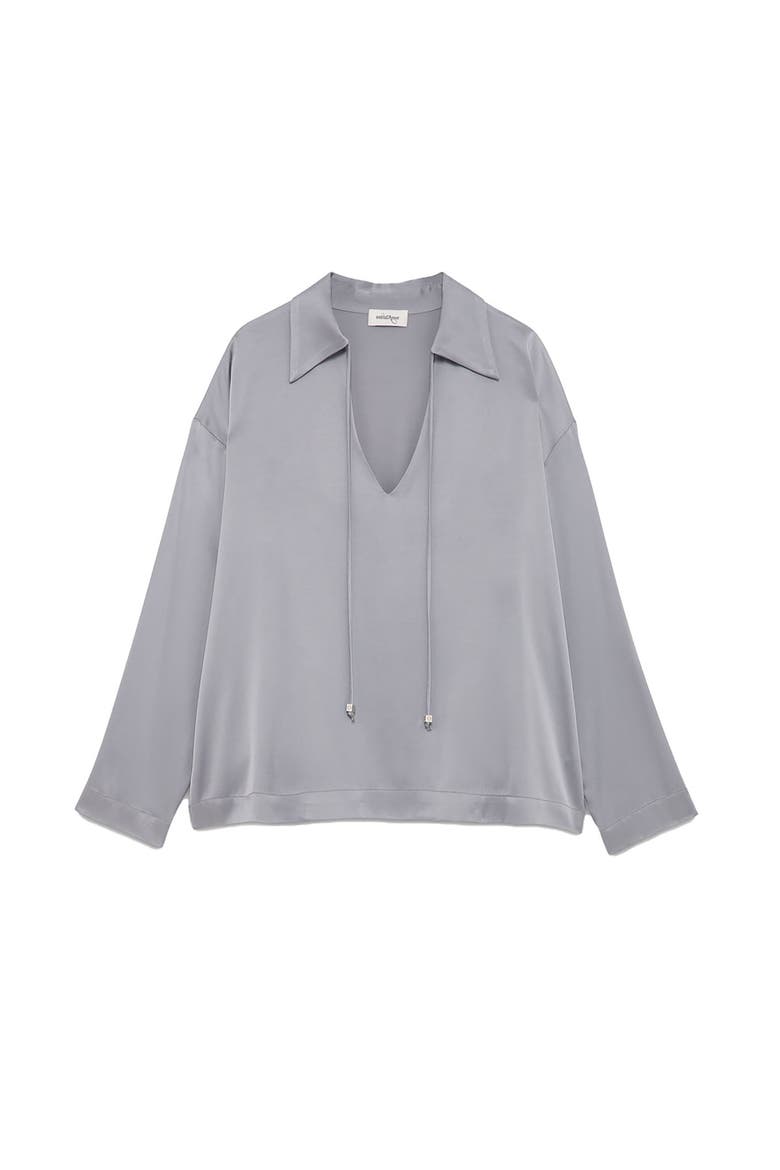 Viscose Blouse With Tie, Alternate, color, Grey