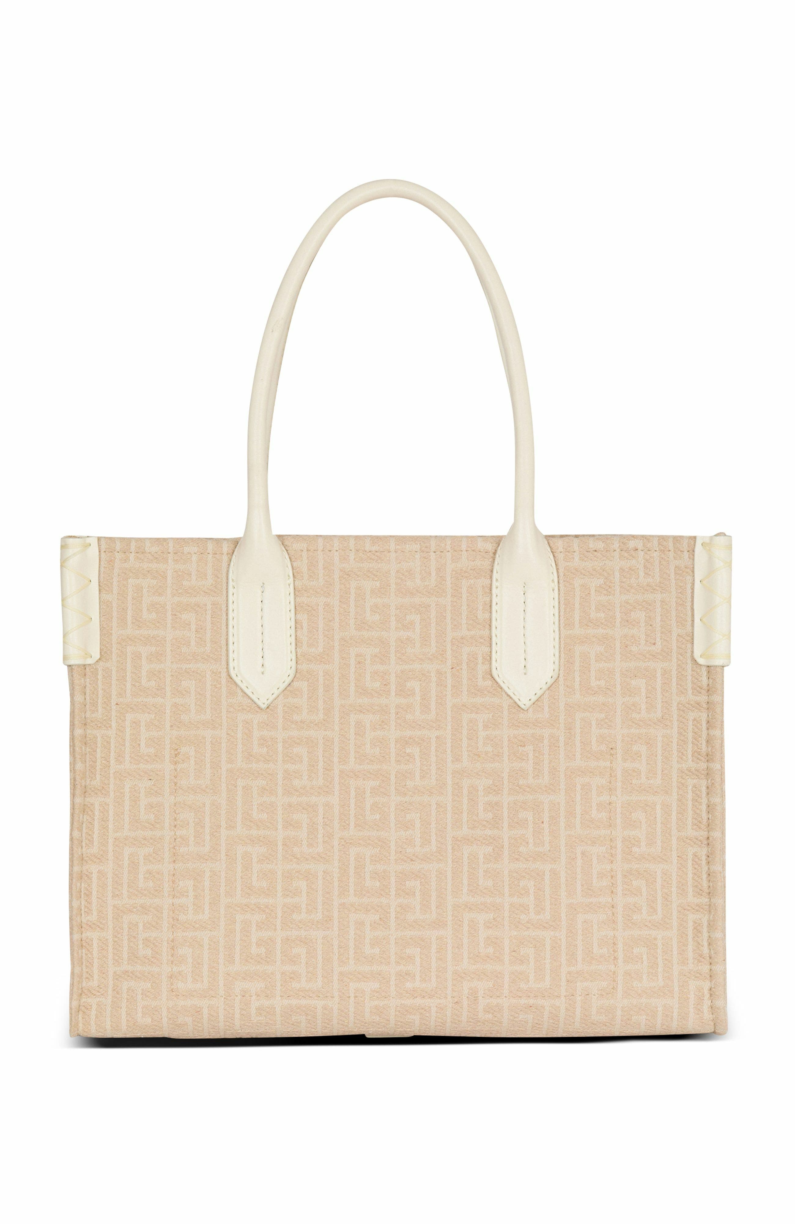 Balmain B-Army 36 Monogrammed Canvas Jacquard And Leather Tote Bag, Alternate, color, 