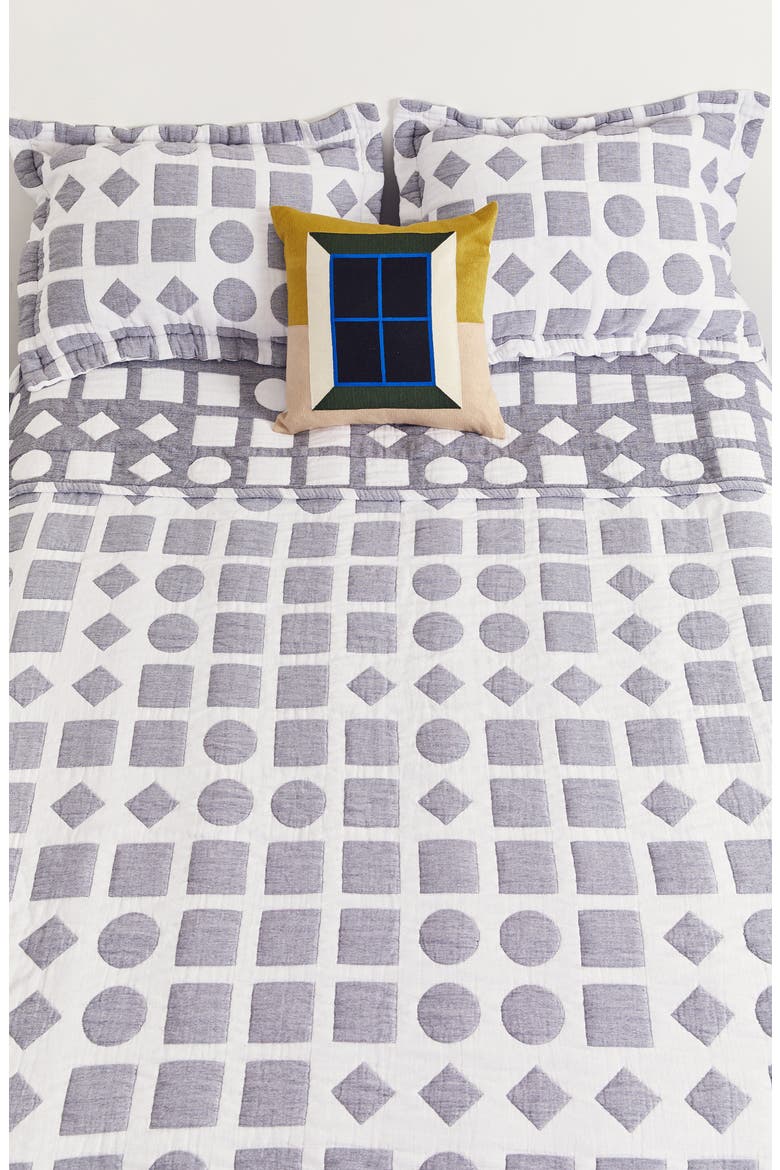 Shapes Jacquard Coverlet & Sham Set, Main, color, BLACK/ WHITE