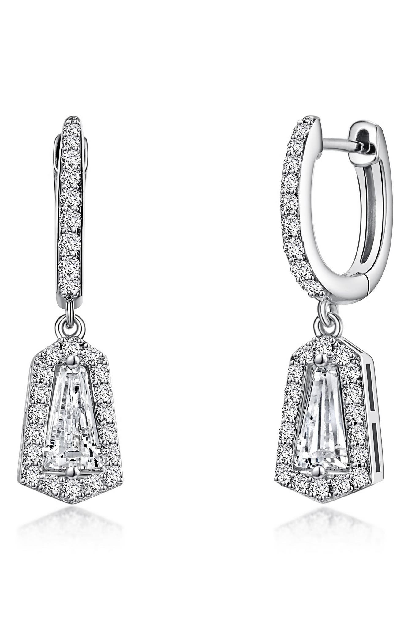 Lafonn Simulated Diamond Halo Drop Huggie Hoop Earrings