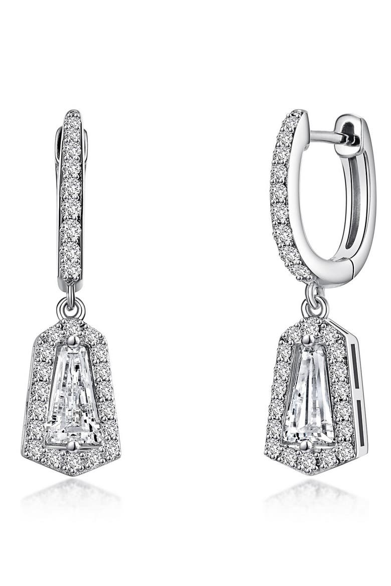 Simulated Diamond Halo Drop Huggie Hoop Earrings, Main, color, WHITE