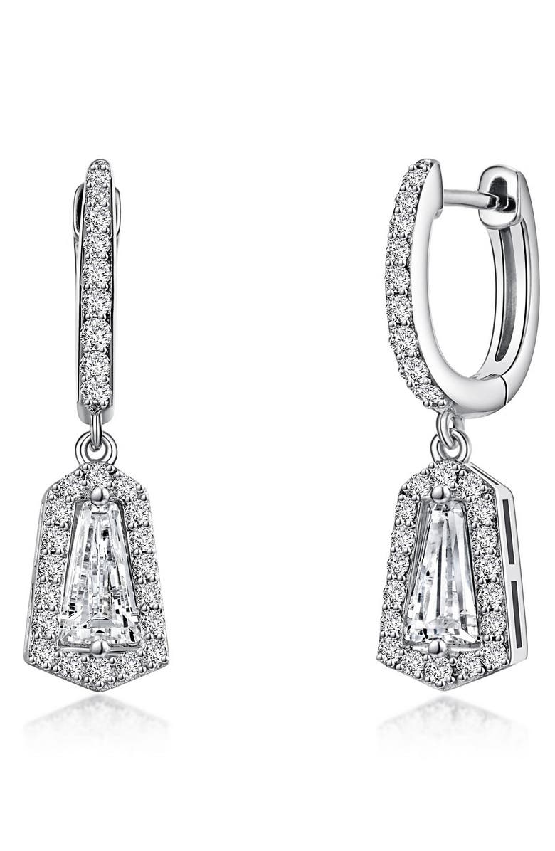 Lafonn Simulated Diamond Halo Drop Huggie Hoop Earrings, Main, color, 