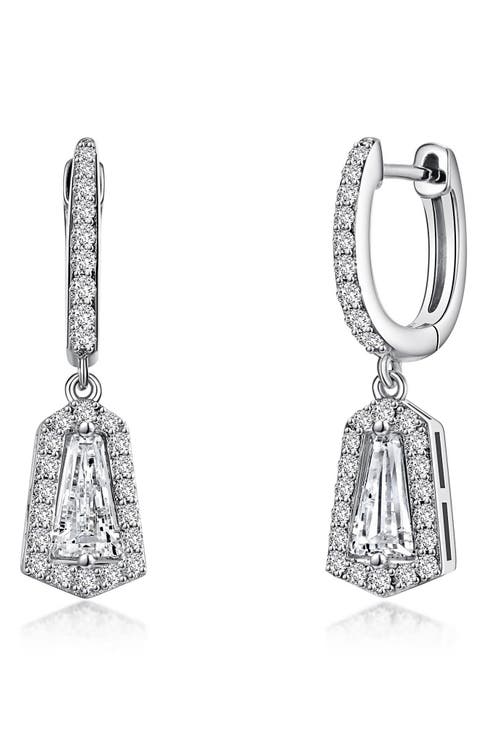Simulated Diamond Halo Drop Huggie Hoop Earrings
