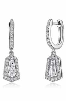 Lafonn Simulated Diamond Halo Drop Huggie Hoop Earrings
