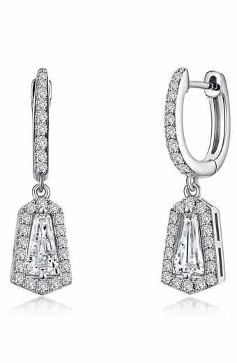 Lafonn Simulated Diamond Halo Drop Huggie Hoop Earrings
