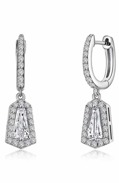 Lafonn Simulated Diamond Halo Drop Huggie Hoop Earrings
