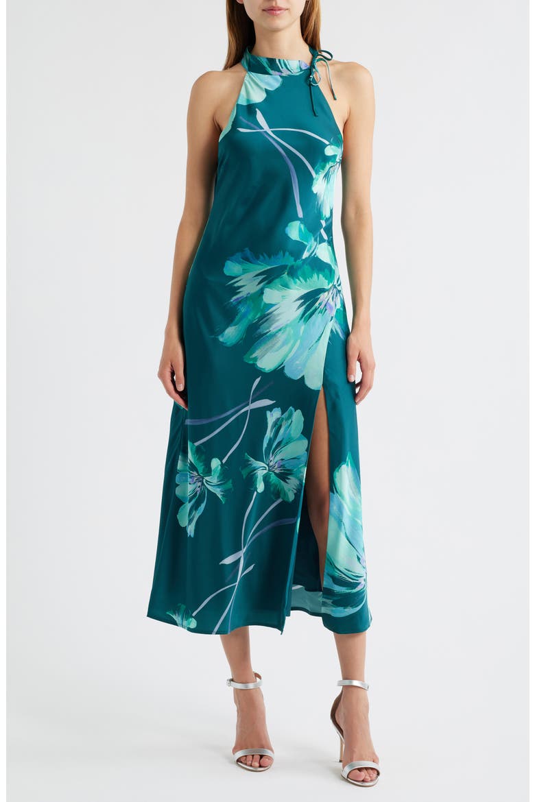 Floral Mock Neck Sleeveless Dress, Main, color, TEAL BLOOM