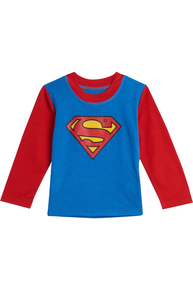 Justice League Superman 3 Piece Pajama Shirt Pants and Cape Set, Alternate, color, Superman Blue Red