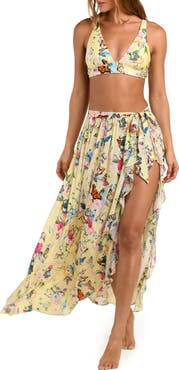 L'AGENCE Garden Butterfly Cover-Up Maxi Skirt