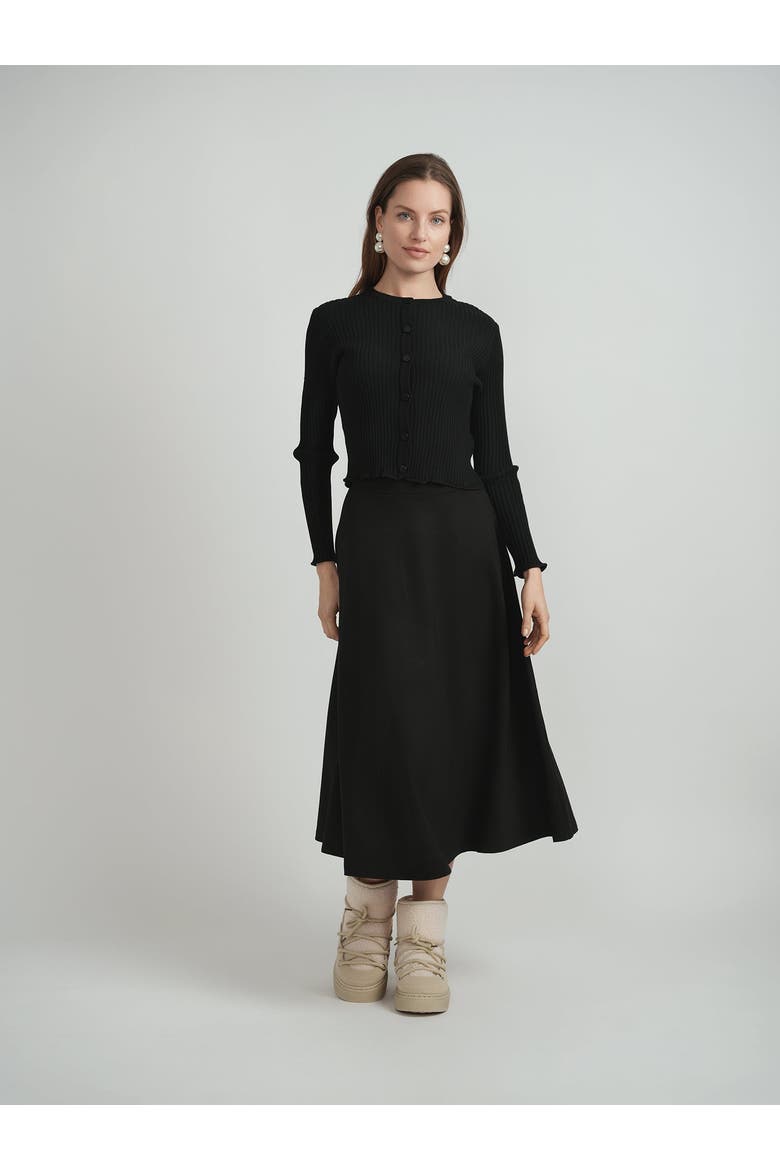 Wide Rib Cropped Button Front Knit Cardigan, Alternate, color, Black
