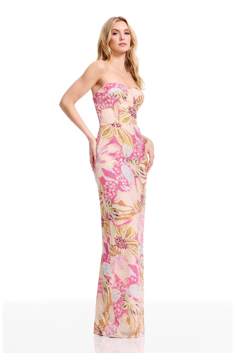 Vada Sequin Floral Strapless Gown, Alternate, color, BRIGHT FUCHSIA MULTI