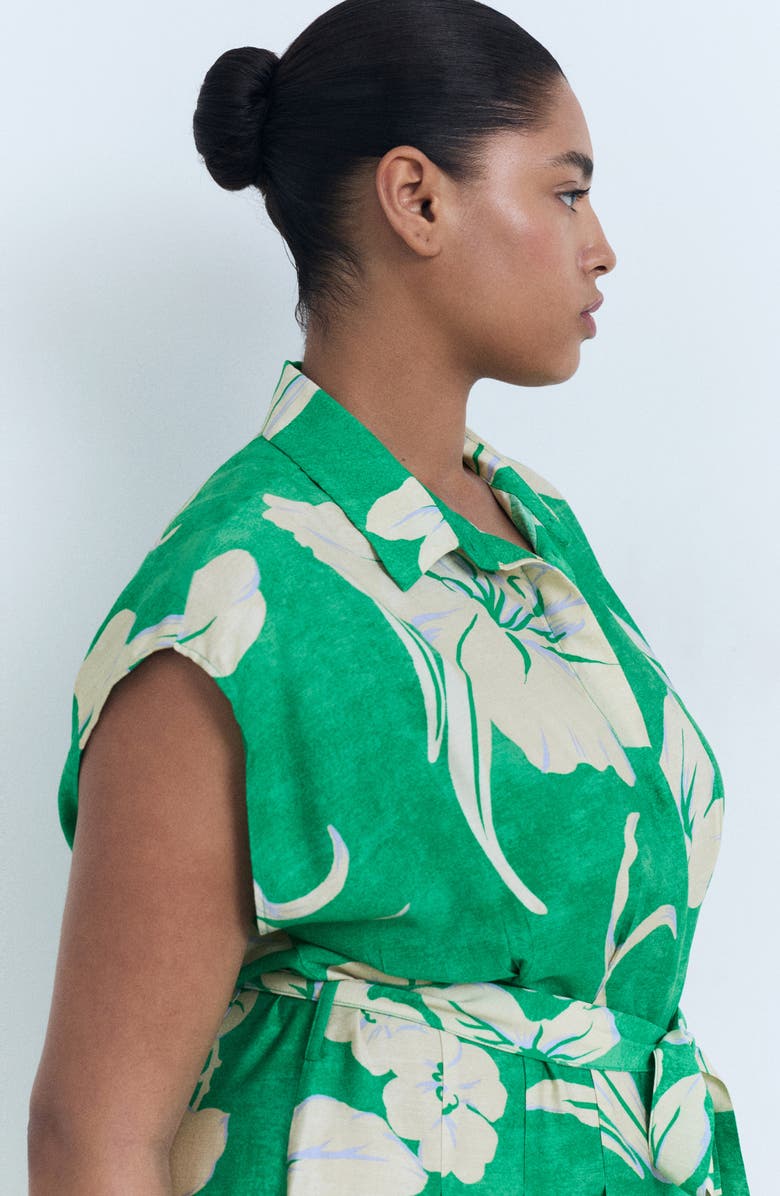 MANGO Pleated Belted Shirtdress, Alternate, color, Green