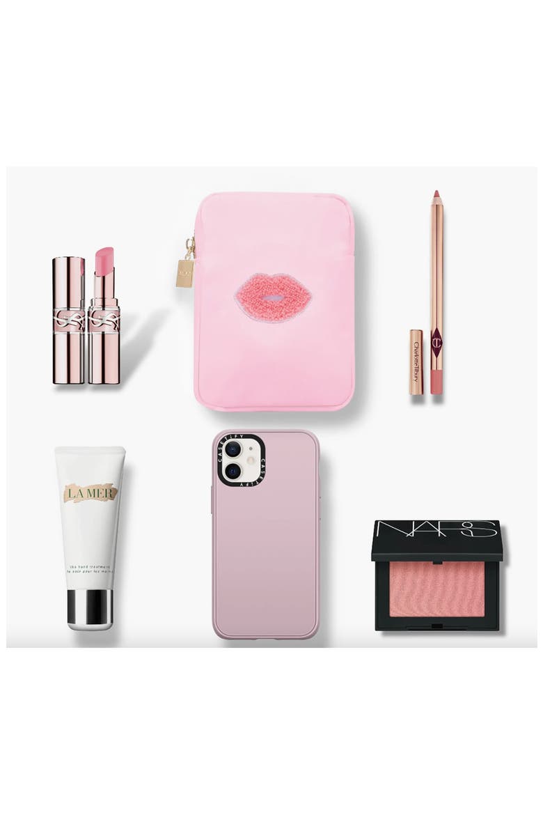 Mini Kiss Cosmetics Bag, Alternate, color, BABY PINK