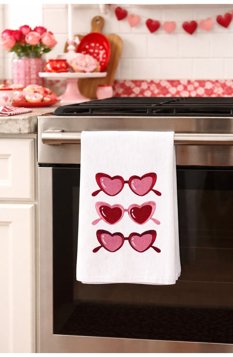 C&F Home Heart Glasses St. Valentines Kitchen and Bathroom Embroidered Hand Towel, Alternate, color, Pink