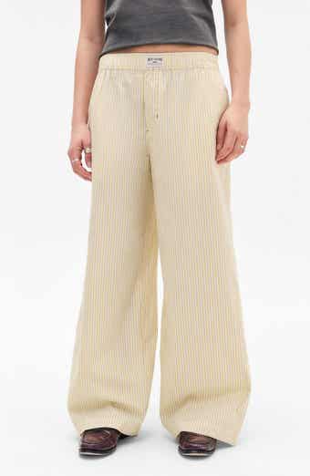 Stripe Cotton Straight Leg Pants