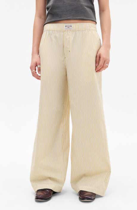 Stripe Cotton Straight Leg Pants