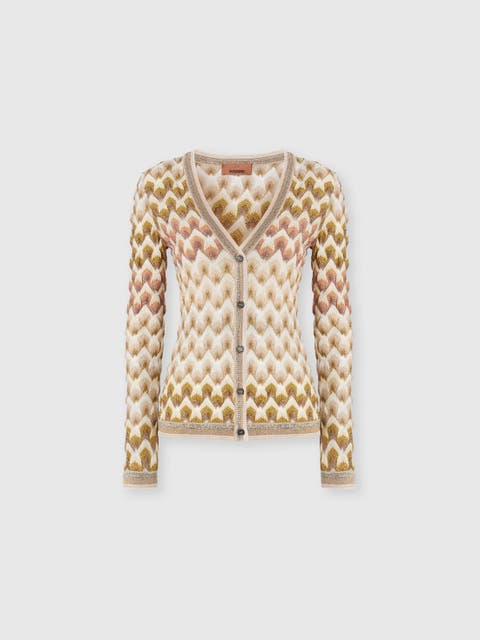 Slim Viscose Lamé Cardigan With Lace Motif