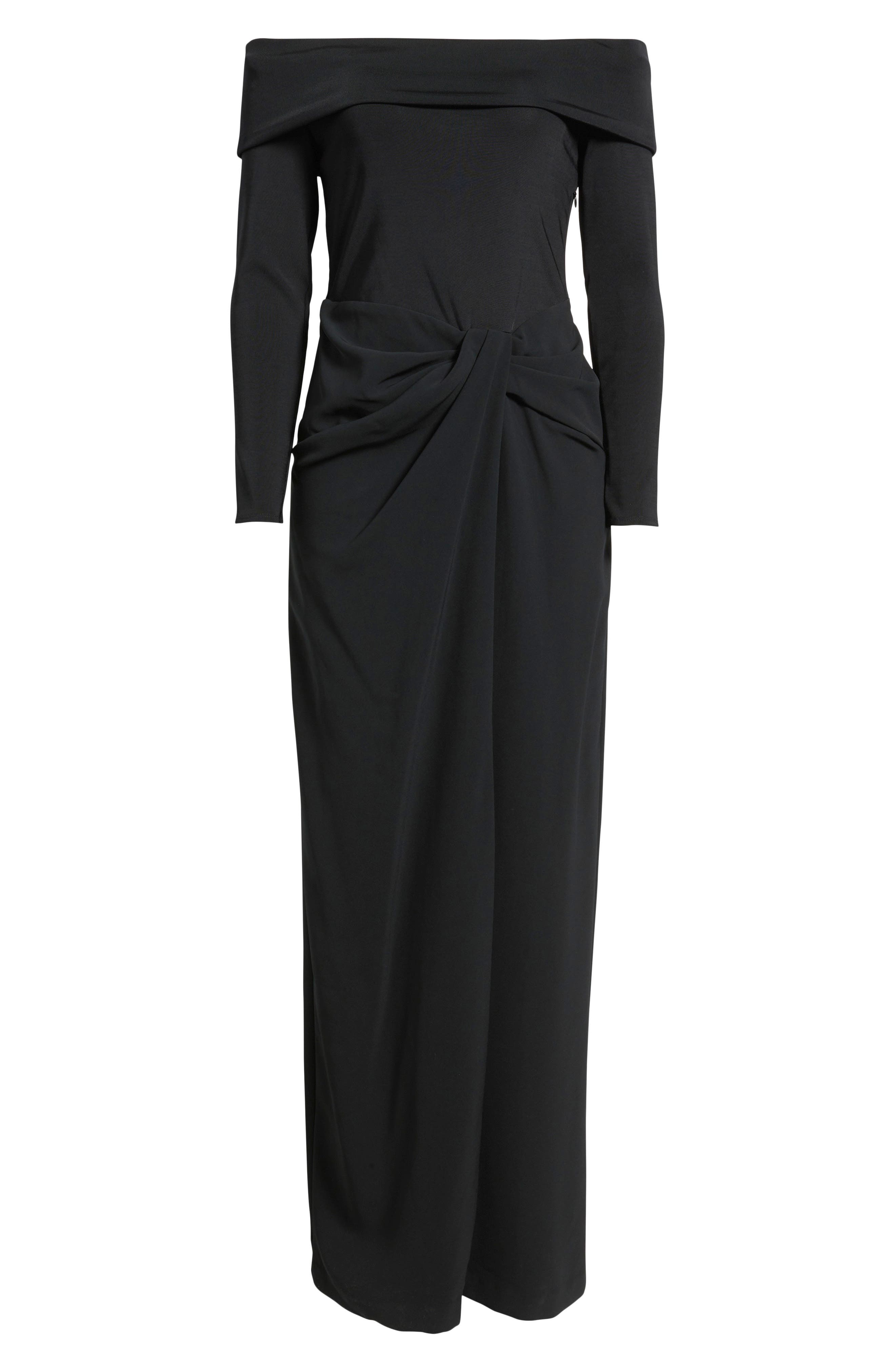 ralph lauren off the shoulder bell sleeve dress Lauren Ralph Lauren Women's Rib Knit & Crepe Off The Shoulder Gown - Black