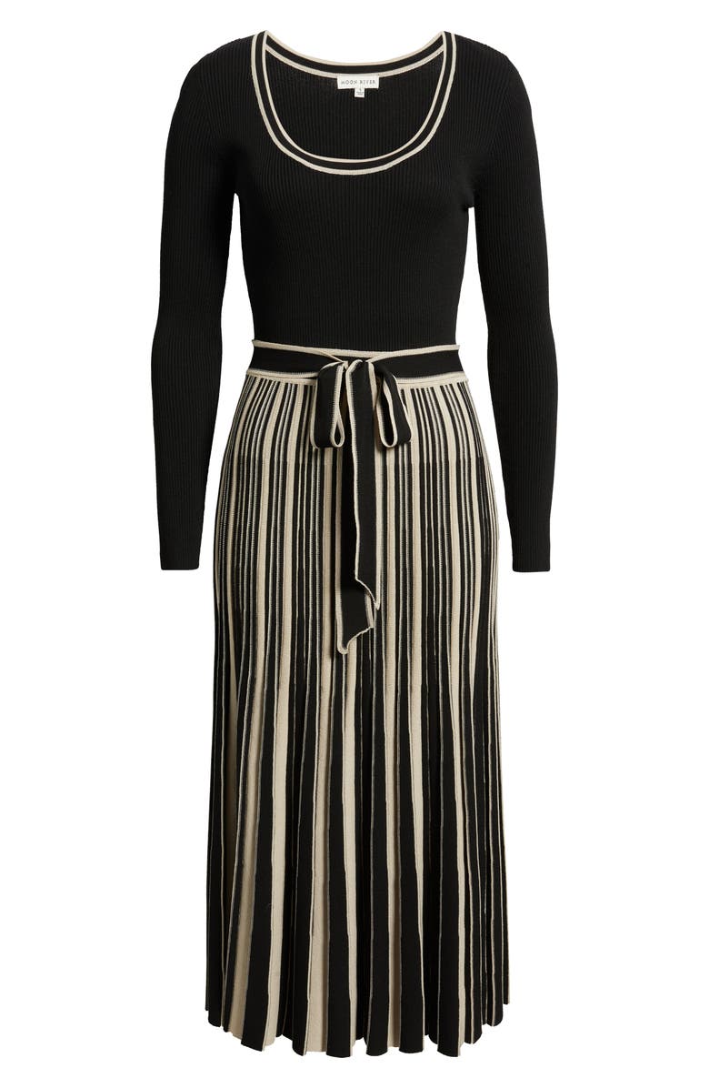 MOON RIVER Tie Waist Long Sleeve Rib Maxi Sweater Dress, Alternate, color, 