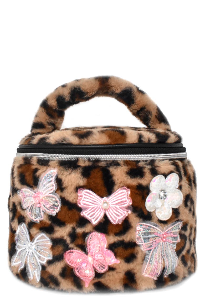 Kids' Leopard Faux Fur Train Case, Main, color, BROWN