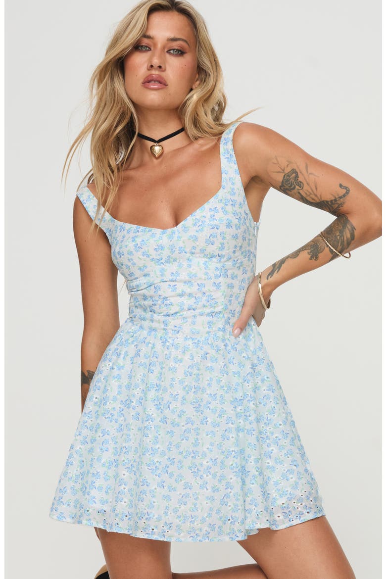 Gozette Broderie Anglaise Mini Sundress, Alternate, color, BLUE FLORAL