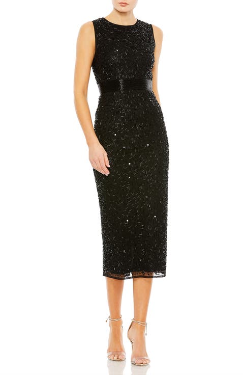 Geometric Embellished Sleeveless A Line Dress