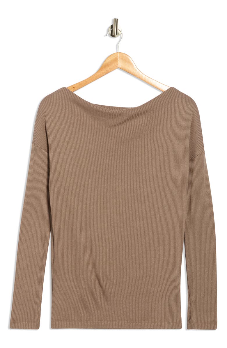 Renee C Off the Shoulder Long Sleeve Rib Knit Top, Alternate, color, Mocha