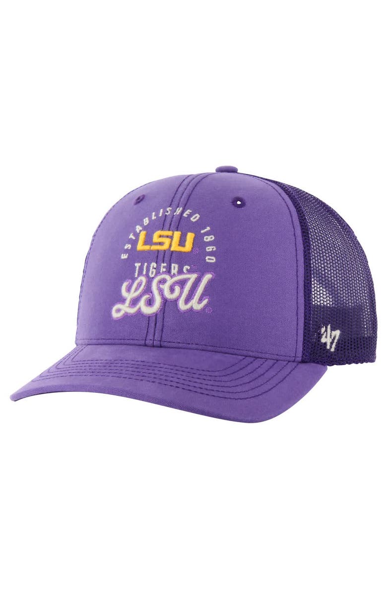 '47 Men's '47 Purple LSU Tigers Pitstop Trucker Adjustable Hat, Main, color, Purple