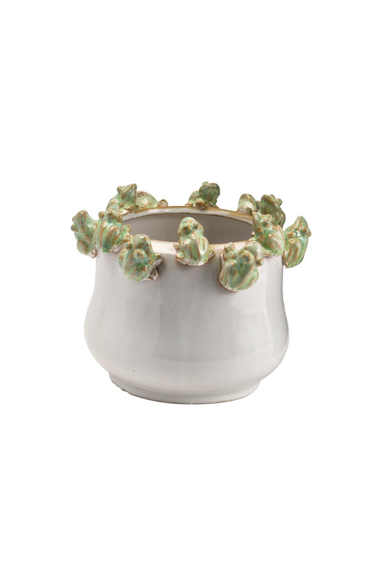 Storied Home Planter with Frog Figurine Rim, Main, color, White