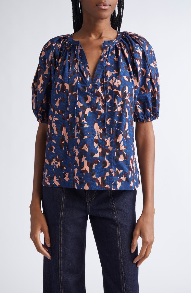 Ulla Johnson Tie Neck Puff Sleeve top, Main, color, Mirage
