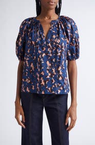 Ulla Johnson Tie Neck Puff Sleeve top