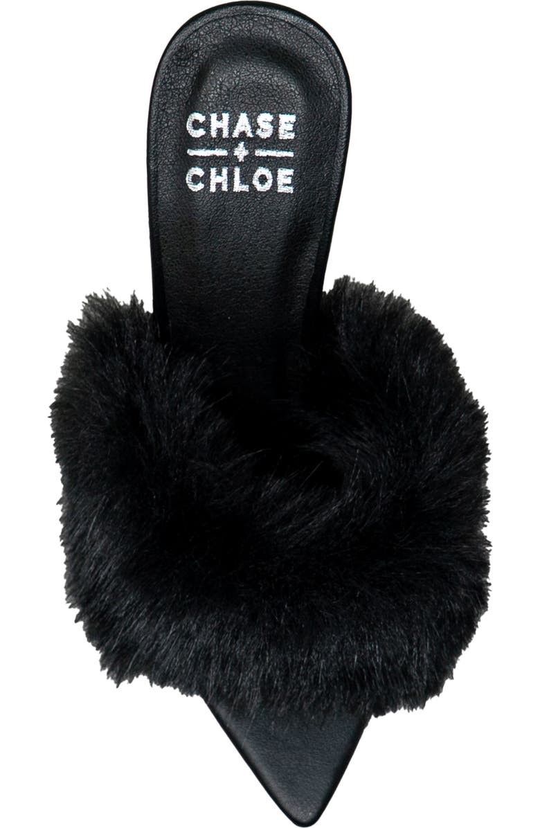 CHASE AND CHLOE Faux Fur Stiletto Mule Sandal, Alternate, color, Black