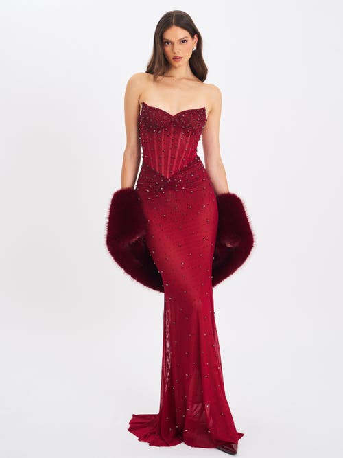 Miss Circle Jazmin Multi-wear Faux Fur Scarf In Burgundy