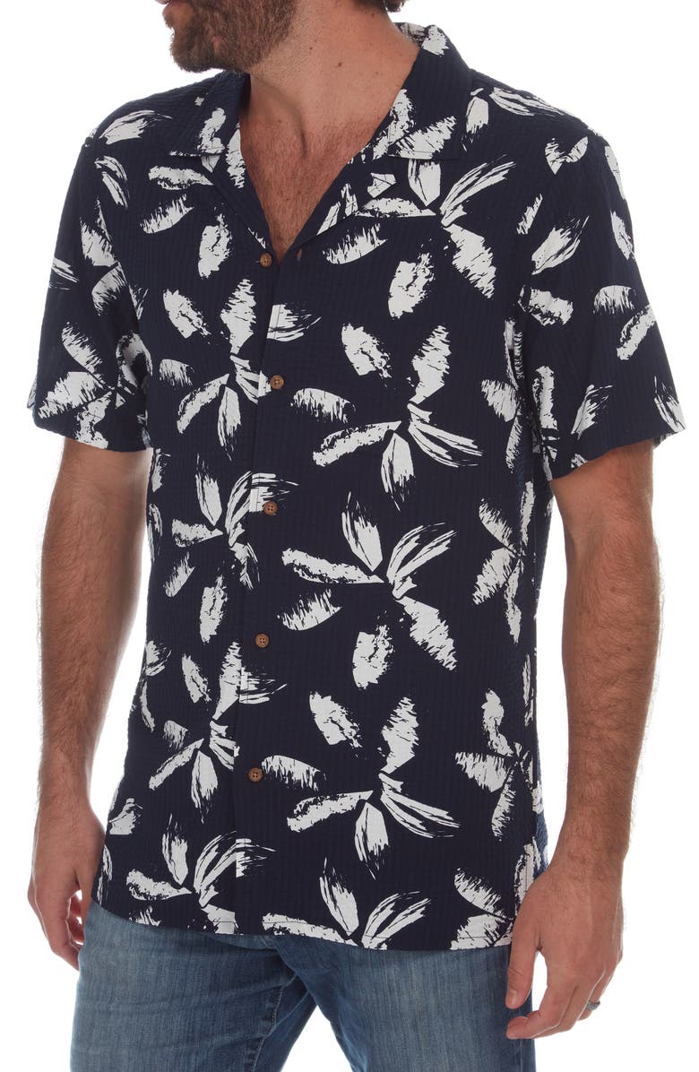PX Palm Leaf Print Seersucker Camp Shirt, Alternate, color,