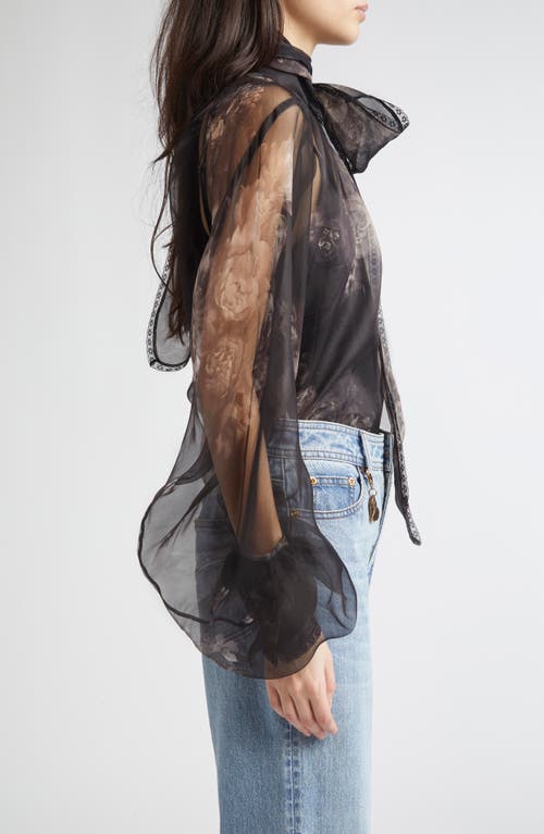 Zimmermann Hypnotic Floral Silk Organza Blouse In Black