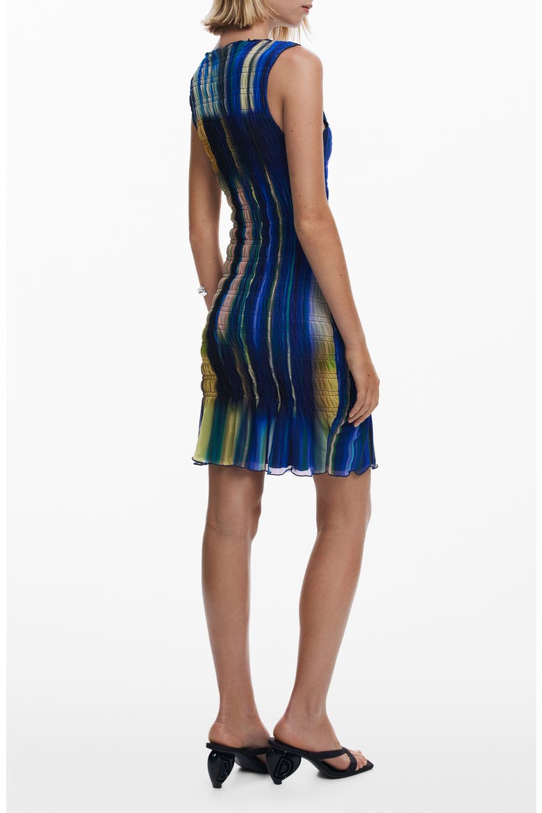 Mixed Stripe Smock Sleeveless Mesh Dress, Alternate, color, BLUE