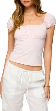 EDIKTED Oleana Gathered Bust Stretch Cotton Top