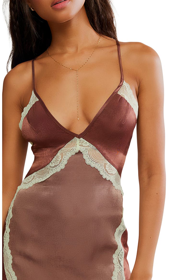 Some Kind of Love Lace Trim Open Back Nightgown, Alternate, color, MINK COMBO