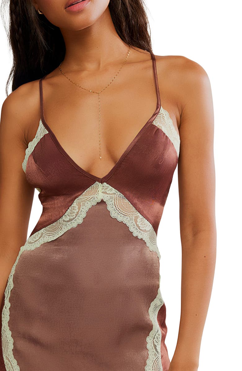 Free People Some Kind of Love Lace Trim Open Back Nightgown, Alternate, color, Mink Combo