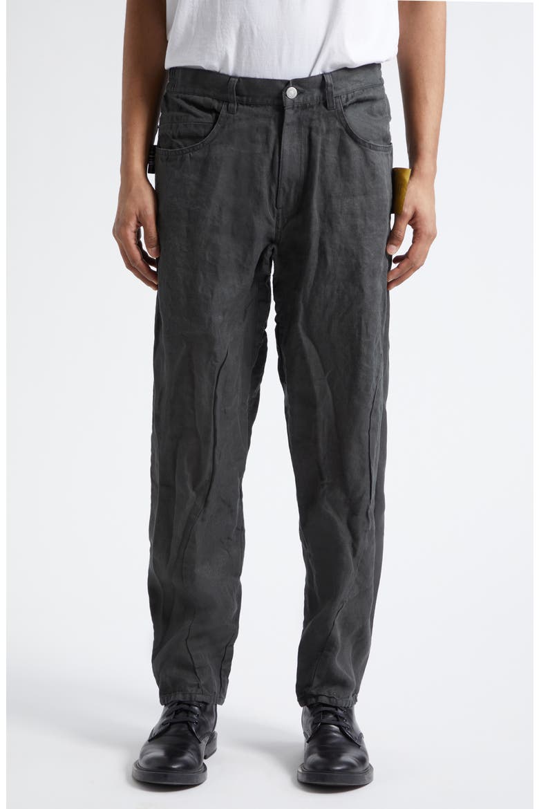 Asymmetric Seam Crinkled Linen Pants, Main, color, KHAKI GRAY