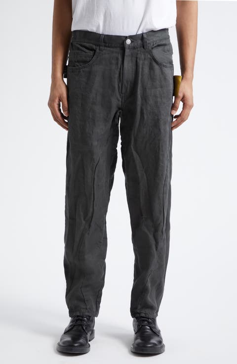 Asymmetric Seam Crinkled Linen Pants