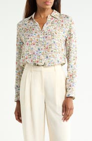 L'AGENCE Nina Mahjong Print Silk Shirt