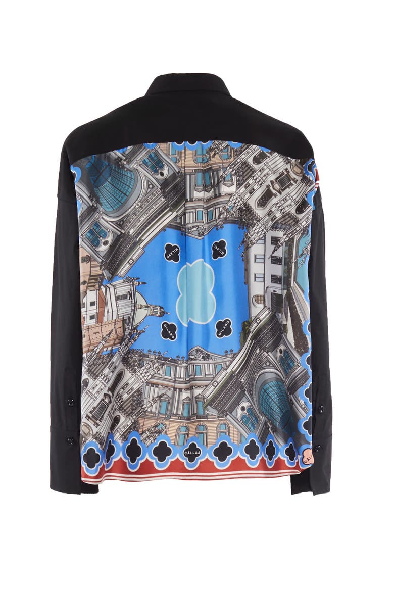 Sirene Milano Print Scarf-back Shirt, Main, color, Black