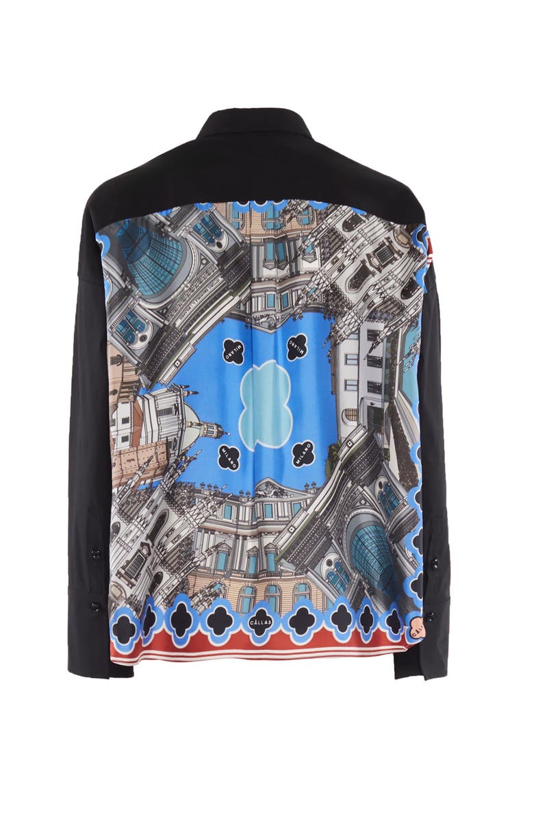 Callas Milano Sirene Milano Print Scarf-back Shirt, Main, color, Black