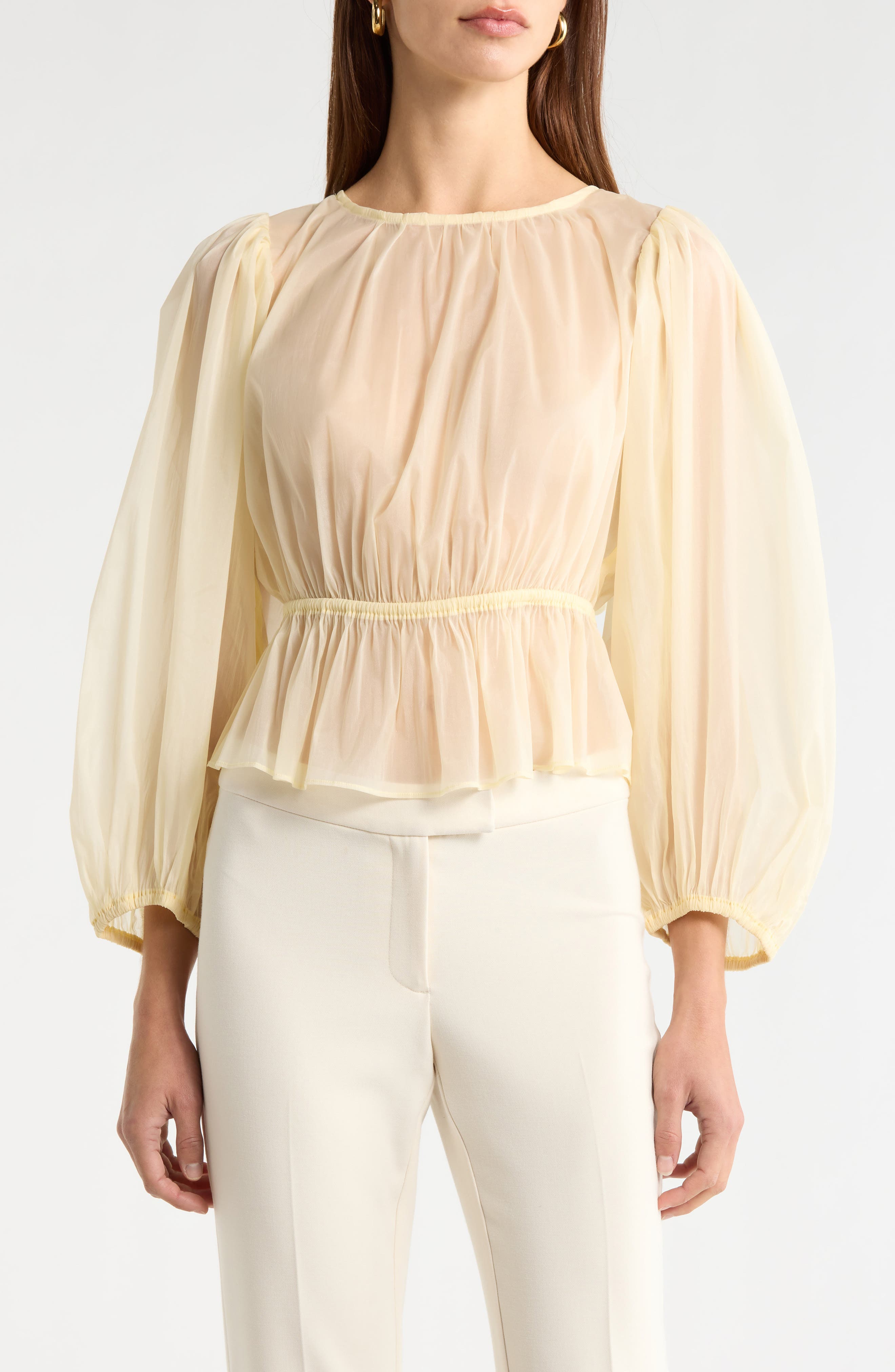 ASTR the Label Amie Peplum Sheer Chiffon Top