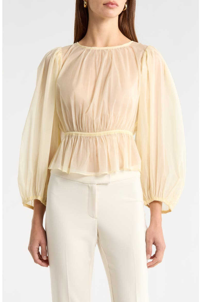 Amie Peplum Sheer Chiffon Top, Main, color, LEMON
