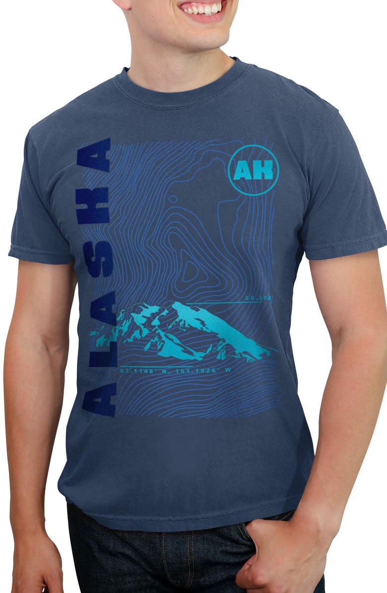 Lost Gods Men's Lost Gods Alaska Coordinates Poster  Graphic T-Shirt, Main, color, Denim