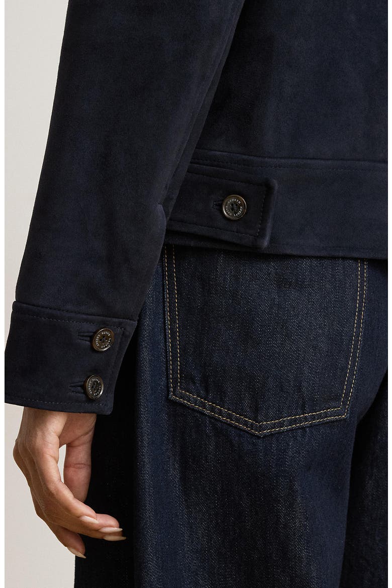 Leather Suede Button Front Jacket, Alternate, color, DARK NAVY
